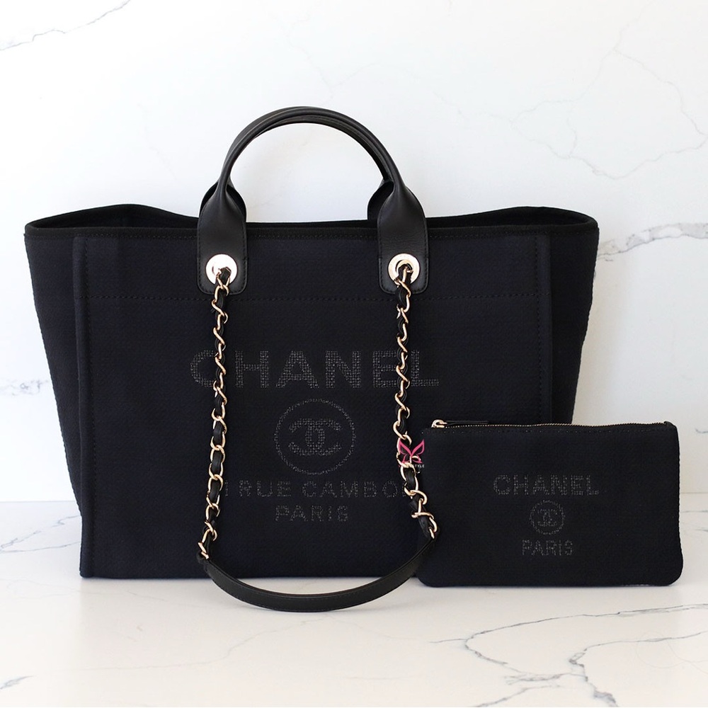 Chanel Deuville Medium Black Tote Bag with Chain Handles